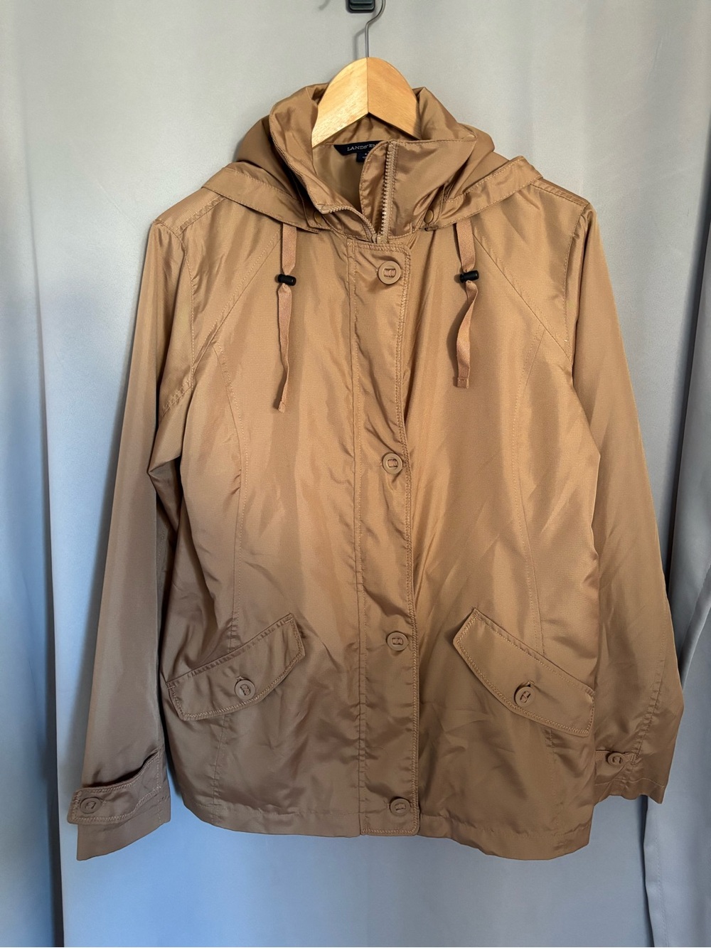 Lands’ End Tan Hooded Lightweight Gorpcore Jacket size Small